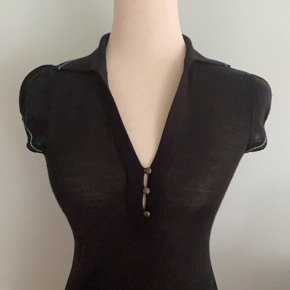 Free People Black Cap Sleeve Knit Sweater Sheath Dress - S - Picture 2 of 12